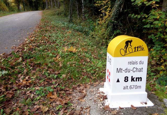 Borne cycliste Montée du Mont du Chat
